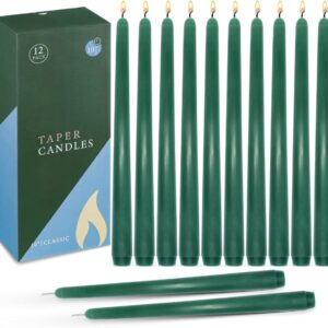 10 Inch Green Christmas Taper Candles, 12 Packs Unscented Dripless Candlesticks for Dinner Table, Wedding Party Home – 8 Hours Burn