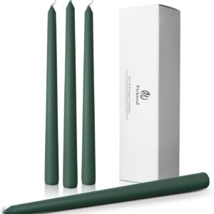 10-Inch Tall Dripless Taper Candles Set of 4 – Dark Green Tapered Candles, Perfect for Christmas – Smokeless, Unscented, Long Burning – Hand Poured, Colored Tall Candlesticks – Hunter Green