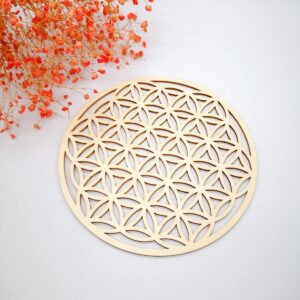 8’’ Wooden Crystal Grid Sacred Geometry Meditation’s Cube Witchcraft，Grids for Crystal ,Decor Positive Energy Decor，Various Patterns are Available (8″ Flower of Life)