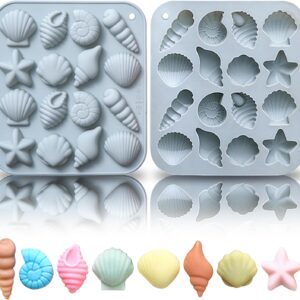 1Pack Seashell Silicone Mold for Fondant & Candy,Marine Theme Cake Silicone Mold,Seashell Conch Starfish Baking Molds for DIY Beach Theme Cake Decoration Chocolate Candy Polymer Clay Craft Making,Blue