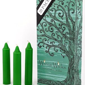 20 Green Candles | 4 inches Tall & 3/4 inch Diameter | Witchcraft Supplies for Your Personal Wiccan Altar, Spells, Charms & Rituals | Witchy Room Decor | Taper Candlesticks (Green)