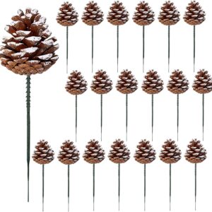 20 Pieces Christmas Pine Cones Decorations Picks – Snow Pine Cone for Xmas Tree Garland Wreath Ornaments Pinecones Decorating Winter Holidays Home