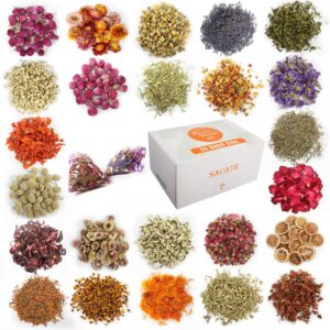 24 Bags Dried Flowers,100% Natural Dried Flowers Herbs Kit for Soap Making, DIY Candle Making,Bath – Include Rose Petals,Lavender,Don’t Forget Me,Lilium,Jasmine,Rosebudsand More