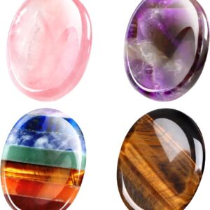 4 Pcs Thumb Worry Stone for Anxiety Chakra Stones Chakras Crystals Pink Crystal Amethyst Tiger Eye Green Aventurine Quartz Obsidian Anxiety Stone for Stress Meditation(Assorted)