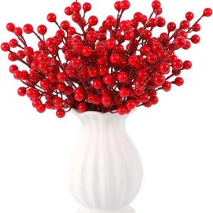 40 Pcs Artificial Berry Stems Branches, Red Christmas Faux Holly Berries Picks Ornaments for Christmas Tree Wreath DIY Craft Decorations Holiday Home Decor (40, Red)