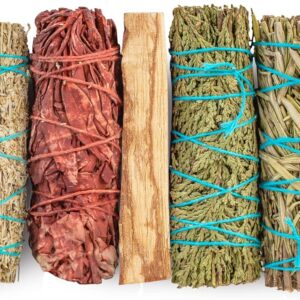 7 Sage Smudge Kit with Blue Sage, 7 Chakra White Sage, Cedar, Dragon’s Blood, Rosemary, Yerba Santa, Palo Santo | Salvia Blanca para Limpiar Sustainably Sourced