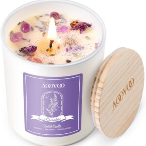 AOOVOO Lavender Scented Candles for Women – Aromatherapy Candle with Crystals Inside, 10oz Soy Candles for Home Scented, Christmas Birthday Gifts Candle for Women Mom