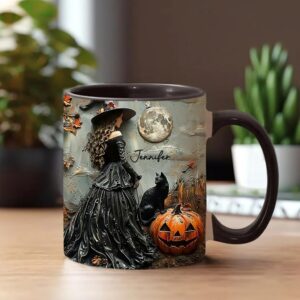 Beautiful Witch Personalized Witch Accent Mug, Personalized Halloween Mug for Women Custom Witch Ceramic Mug, Customized Halloween Mug Gift for Her, Soul Sister, Best Friend, Woman