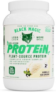 Black Magic Plant-Source 100% Vegan Protein – Keto, Low Sugar, Dairy Free Protein – Pre/Post Workout – Vanilla Ice Cream – 20g Protein – 2 LB