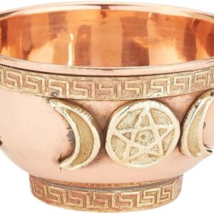 Copper Offering Bowl 3″, Great for Altar use, Ritual use, Incense Burner, smudging Bowl, Decoration Bowl, offering Bowl – New Age Imports, Inc. (Triple Moon)