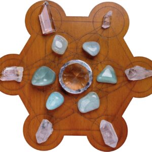 Curawood Crystal Grid Board – Metatron’s Cube Sacred Geometry – Amplify the Power of Your Crystals – 10 inches Diameter Wooden Crystal Grid Plate – Witchcraft, Wiccan Altar, Ritual, Sacred Space Decor