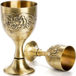 DEAYOU 2 Pack Vintage Chalice Goblet, Metal Cup for Liquor, Ritual, Royal Medieval Decor, 5 OZ/1 OZ