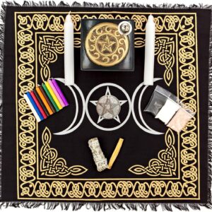 Deluxe Wiccan Altar Kit – Witchcraft Supplies for Beginners, Witchy Gifts, Spiritual Decor – Pentagram Altar Table Set