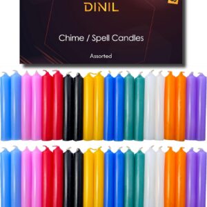 Dinil – Spell & Chime Candles (40 Assorted Color) – 4″ x 1/2″ Premium Mini Taper Candles for Rituals, Birthdays, Altar, Spells, Chime Candles (Assorted)