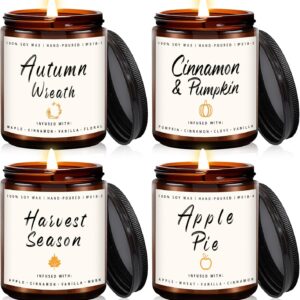 Fall Candle Set | 4pack Fall Scented Candles for Home – Soy Candles for Home Scented, Autumn Candle Set, Fall Candle Gifts – Fall Scents of Pumpkin/Apple Pie/Harvest/Autumn Wreath