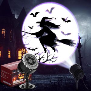 Halloween Projector Lights Outdoor LED Projector Dynamic Witch Waterproof Outdoor Indoor Halloween Projection Flying Witch Patterns Spotlight for Landscape Garden Yard Patio Party