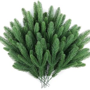 Hananona 50 Pcs Artificial Pine Branches Christmas Greenery Plants Pine Needles DIY Cedar Picks and Sprays Accessories for Christmas Garland Wreath Craft and Home Decor (50, Green)