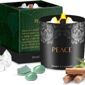 Heart & Homage Natural Scented Meditation Candle with Healing Crystals – Luxurious Wood Wick Candle – Crystal Candle with Premium Gift Packaging, 8.11 oz (Sandalwood)