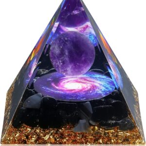 Hopeseed Orgone Pyramid for Positive Energy, Orgonite Amethyst&Obsidian Healing Crystal Pyramids for Reduce Stress Chakra Reiki Healing Meditation Attracts Lucky and Success