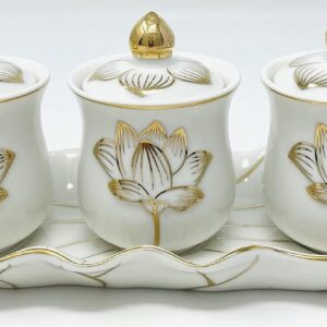 Houlu 3 Altar Cups Set, Ceramic Holy Water Offering Cup, Tibetan Buddhist Worship Cup (White)