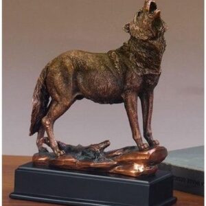 Howling Wolf Statue with Bronze Finish