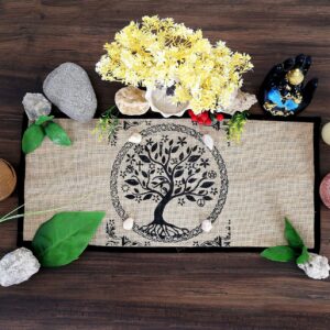 Indian Consigners Altar Cloth – Witchcraft Supplies, Wiccan Altar Tools, Tarot Spread – Witch Pagan Decor, Witchy Gifts – Celtic Tree Of Life – Organic Burlap with Fabric Backing – 24″x12″