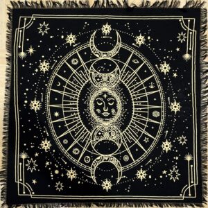 Indian Consigners Moon Phases Altar Cloth Celestical Tarot Deck Alter Square Wall Hanging Tablecloth Sacred Place Home Décor Moon Faces 18 by 18 Sacred Cloth (Moon Phases)