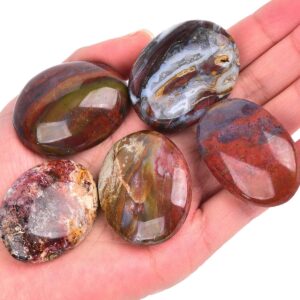 JIC Gem 5PCS Irregular Shape Ocean Jasper Palm Stones Polished Healing Crystals Pebble Stones Pocket Energy Worry Stone 1.5-1.8 inches