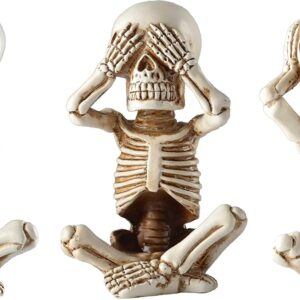 JORAE Skeletons Statue Hear See Speak No Evil Baby Halloween Figurines Home Decorative, Set of Three, 4.8 in, Oyster White Polyresin