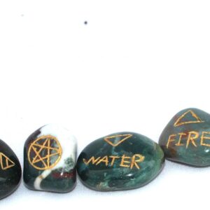 Jet New Bloodstone 5 Element Tumbled Stones Thick Genuine Earth Wiccan Pagan Pouch Gift Air Water Earth Fire Spirit Pentacle Star Spiritual Psychic