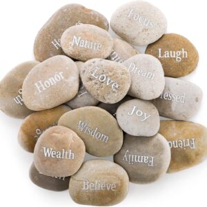 Jucoan 20 Pack Engraved Inspirational Stones with Words Encouragement Rocks Gratitude Stones Zen Stones Prayer Faith Prayer Stones Motivational Gift for Friends, 2-3 Inch