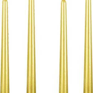 Kemladio 4 pcs 10 inch Taper Candles, Burning Unscented Tapered Candles 8 hrs, Long Candle Sticks,Dinner Candle,Tall Candle Sticks, Halloween Candles (25cm, Gold)