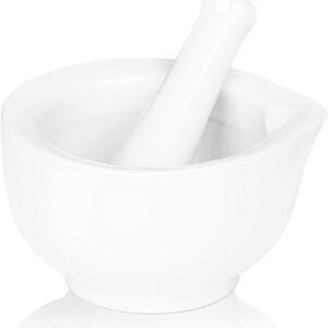 LEETOYI Porcelain Mortar and Pestle, Ceramic Herb Grinder Pill Crusher Set, 3.3 inch White