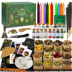 Large 189 Pcs Witchcraft Supplies for Spell Witchcraft Kit Wiccan Supplies and Tools for Beginners, New Witchcraft Starter Kit Altar Supplies with Bell, Altar Cloth, Incense Stick and Wiccan Pendant