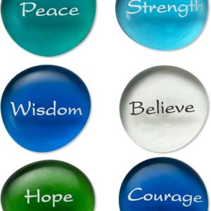 Lifeforce Glass The Mermaid’s Message I, Frosted Sea Glass Stones, Six Inspiring Words in Beach Colors