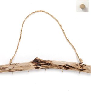 Logs for Decoration Natural Driftwood Decorative Branches Home Wall Hanging Decor Jewelry Organizers with 5 Hooks (15 Inch)