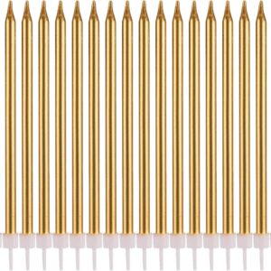 Long Thin Gold Birthday Candles for Cake Cupcake Candle for Birthday Party Wedding Decorations, Jumochi (24 Count, Gold)