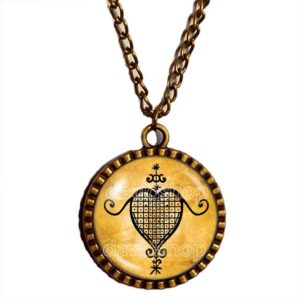 Love Vindication Erzulie Dantor Veve Voodoo Necklace Pendant Fashion Jewelry Magick Vodou Symbol Art Cute Gift Cosplay