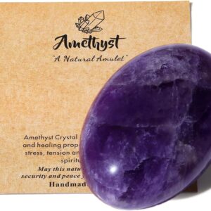 MAIBAOTA 2.4″ Large Amethyst Crystal Stone Polished Palm Stone Healing Crystals 0.7″ Thick Natural Reiki Gemstone Worry Stone Energy Balancing Anxiety Stress Relief Meditation 1 Pc