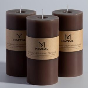 MOZEAL 3″ x 6″ Hand-Poured Unscented Candle, Dripless Pillar Candle Set of 3, Long Lasting Burning,Approx 120 Hours Burn Time, Rustic Country Style, for Winter Solstice, Sophisticated Charm,Taupe Gray