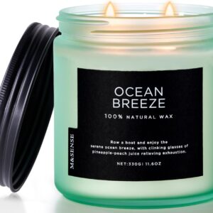 M&SENSE Candle Ocean Breeze Scented, 11.6oz 70 Hour Long Lasting Candles, 2 Wick Pineapple & Mango Scented Natural Soy Candles for Home Scented, Stress Relief Candle Gifts for Women/Men