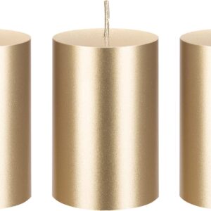 Mega Candles 3 pcs Unscented Gold Round Pillar Candle, Hand Poured Premium Wax Candles 2 Inch x 3 Inch, Home Décor, Wedding Receptions, Baby Showers, Birthdays, Celebrations, Party Favors & More