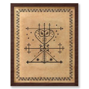 Monem Art Classic Occult Poster – Vintage Supernatural Print – Gift for Artist, Friend – Maman Brigitte, Voodoo, Symbols, Loa of Death – Wall Decor for Home, Office, 8×10 Brown Framed