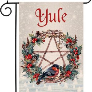 Nepnuser Linen Yule Garden Flag Wiccan Pagan Themed Welcome Party Decoration Winter Solstice Holiday Xmas Double Side Yard Sign Outdoor Decor