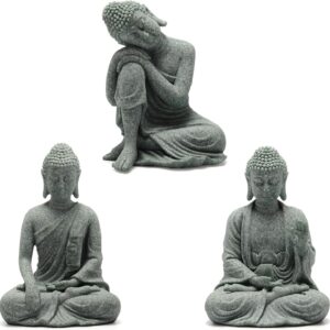 Nicunom 3 Pack Mini Buddha Statues Fish Tank Decor Accessories, Aquarium Decorations Meditating Buddha Statue Sandstone Buda Ornament for Underwater Landscaping Home Office Zen Decor