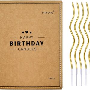 PHD CAKE 24-Count Gold Spiral Long Thin Metallic Birthday Candles, Cake Candles, Birthday Parties, Wedding Decorations, Party Candles