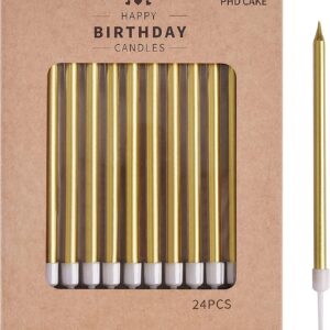 PHD CAKE Gold Long Thin Metallic Birthday Candles, Cake Candles, Birthday Parties, Wedding Decorations, Party Candles, Cake Decorations