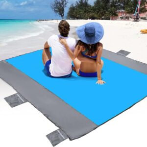 POPCHOSE Beach Blanket, Sandfree Beach Mat ‎108″x85.2″/83″x78″ for 7 Persons, Extra Large Beach Blanket Waterproof Sandproof with 6 Stakes, Easy to Clean, Lightweight Compact Beach Accessories