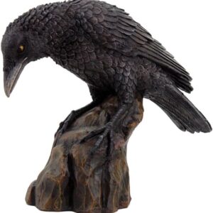 PTC Leaning Black Raven on Rocks Hand Painted Resin Statue Figurine