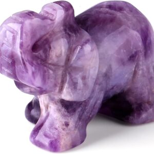 QINJIEJIE Amethyst Elephant Decor Statue Crystals Healing Stones Crystal Pocket Figurines Cute Hand Carved Sculpture Gemstones Spiritual Home Office Desk Purple Decor Elephant Gifts for Women